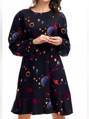 Celestial Galaxy print Dress Colourful Universe Black Size 8 Astrology Planetary